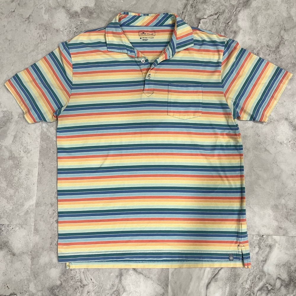 Peter Millar Shirt Mens Medium Polo Golf Short Sleeve Striped Summer Comfort